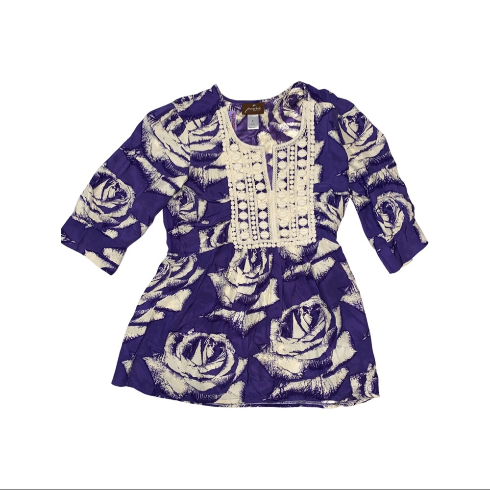 Prairie New York Floral Print Pullover Silk Blouse SZ L